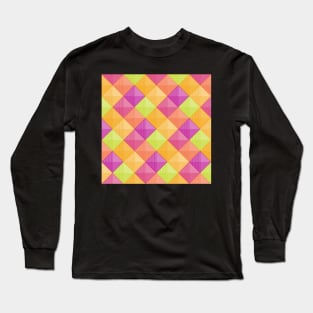 Patchwork Squares Orange and Purple Long Sleeve T-Shirt